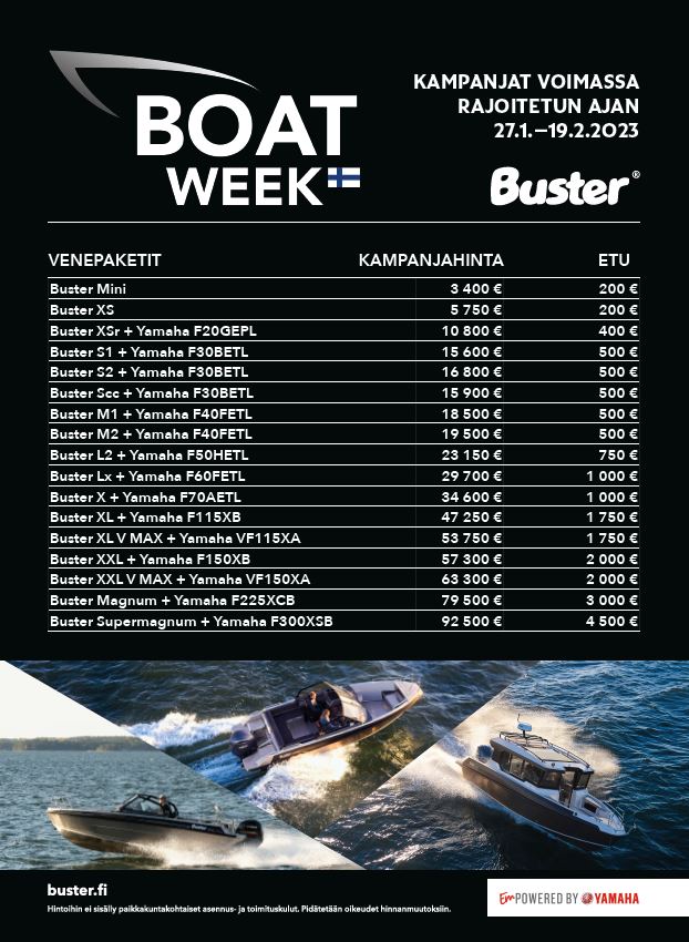 Boat Week – 27.1.-19.2.2023, Talven tärkein venekampanja – Buster