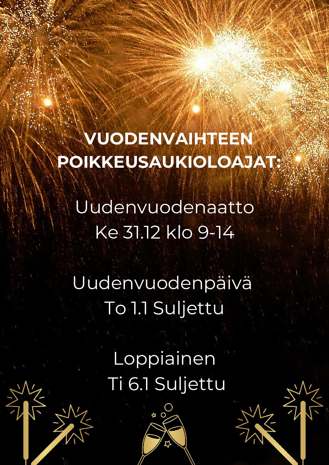 Vuodenvaihteen poikkeusaukioloajat
